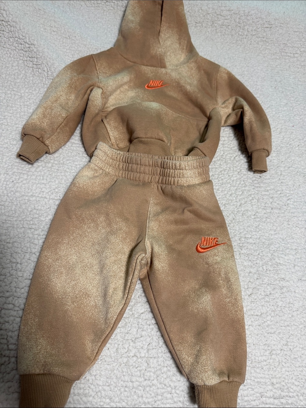 Nike Brown Toddler Hoodie & Jogger Set with Orange Swoosh